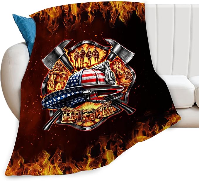 banonaty Firefighter Blanket Fire Fighter Throw Blanket Cozy Fleece Flannel Plush Bedding Fireman Gifts for Men Firefighters for Couch Sofa Bed Decor 40"X50"