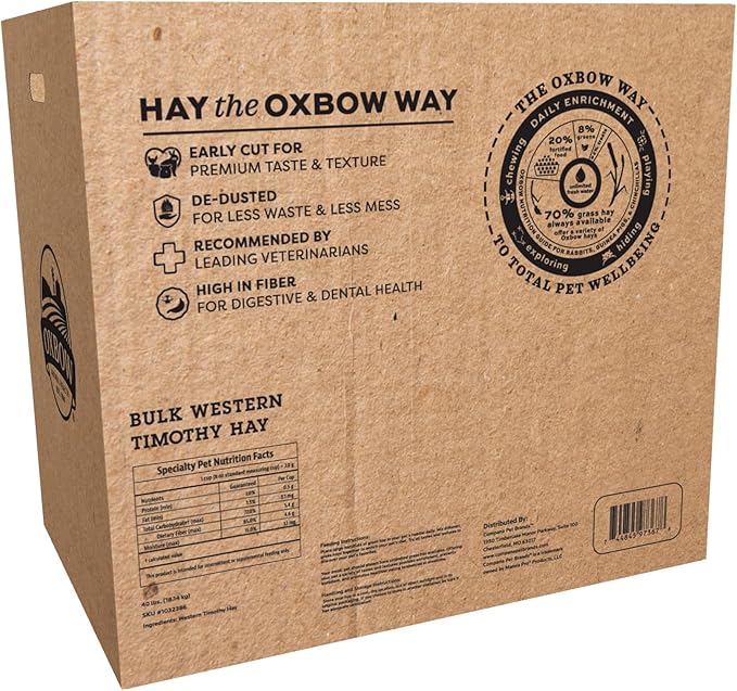 Oxbow Timothy Hay, Rabbit & Guinea Pig Hay, High Fiber for Digestive Health, Grown in The USA, Veterinarian Recommended Small Pet Supplies, Bulk Food for Rabbits, Guinea Pigs, & Chinchillas, 40 lbs
