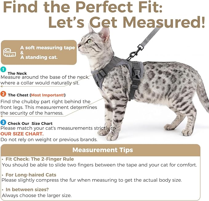 Cat Harness and Leash Set Escape Proof Tactical Small Kitten Harness Emotional Support Cat Vest, Grey, S