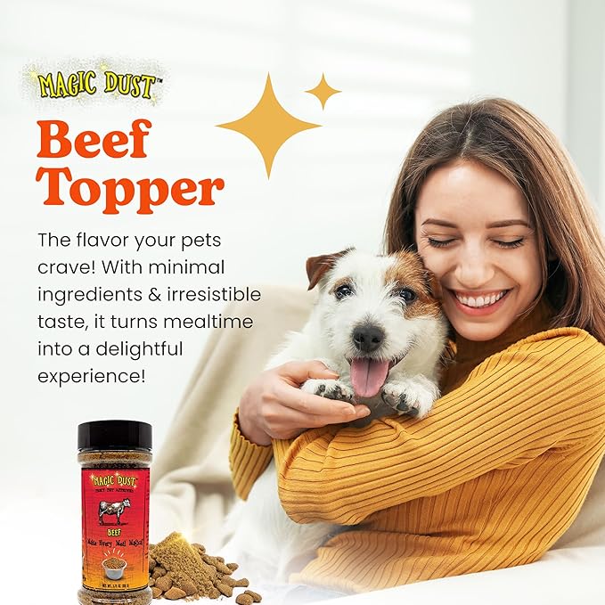 Wild Meadow Farms - Magic Dust Beef Jerky Topper, Single Protein Pet Food Topper for Dogs and Cats, Enhance Flavor & Elevate Mealtime Excitement for Picky Eaters - 3.5 Ounce Bottle in Beef Flavor