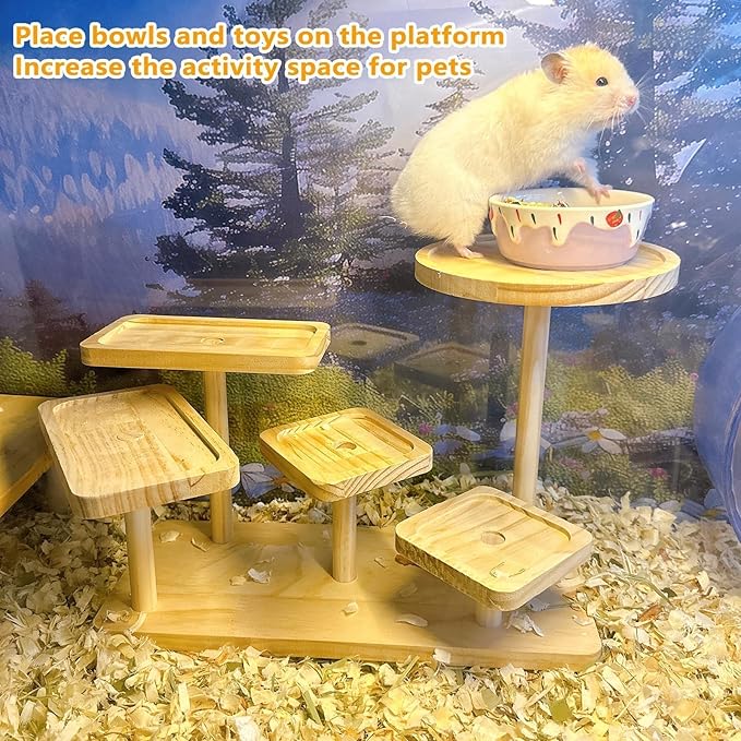 Hamster Climbing Toy Ledge Wooden Gerbil Playground Exercise Platform Enrichment Shelf Hamster Cage Accessories for Mouse Dwarf Rat Sugar Glider