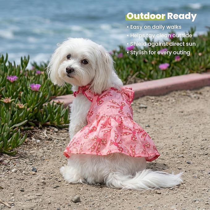 Fitwarm Ruffle Sleeves Bowknot Dog Dress, Birthday Clothes for Small Dogs Girl, Pet Outfit, Pink, Medium