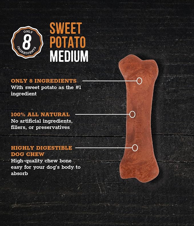 Wholesome Pride Natural & Healthy Sweet Potato Highly Digestible Dog Chews, USA Made, Medium - 2 Pack