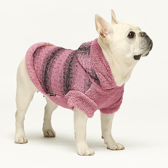 Fitwarm Fuzzy Dog Sweater, Knitted Winter Dog Clothes for Small Dogs Girl, Pet Cat Hooded Outfit, Heather Pink, Black, XS