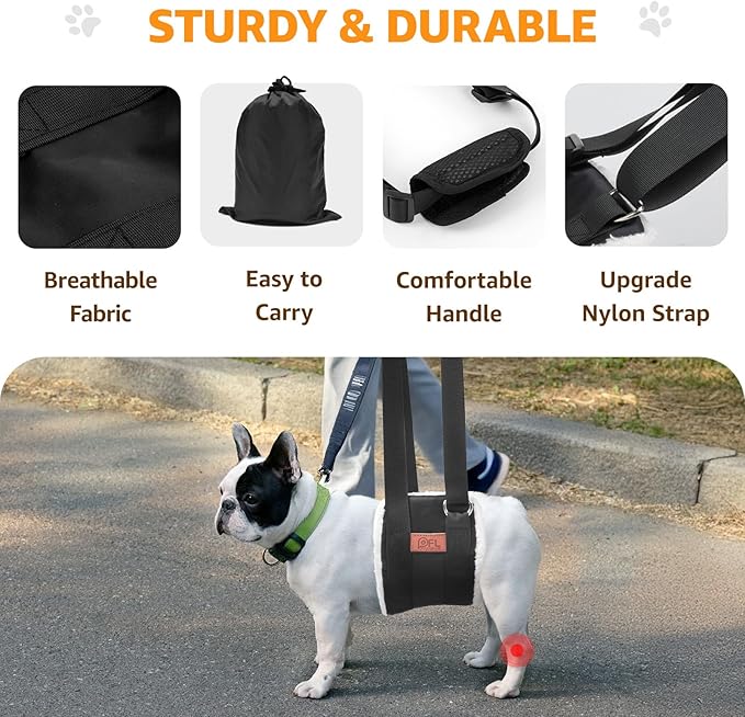 Adjustable Dog Lift Harness, Dog Sling for Small Dogs Lift Support and Rehab Harness for Weak Rear Legs, Soft Hind Leg Support Helps Senior, Injured, Disabled and After ACL Surgery Dogs(Black,Small)
