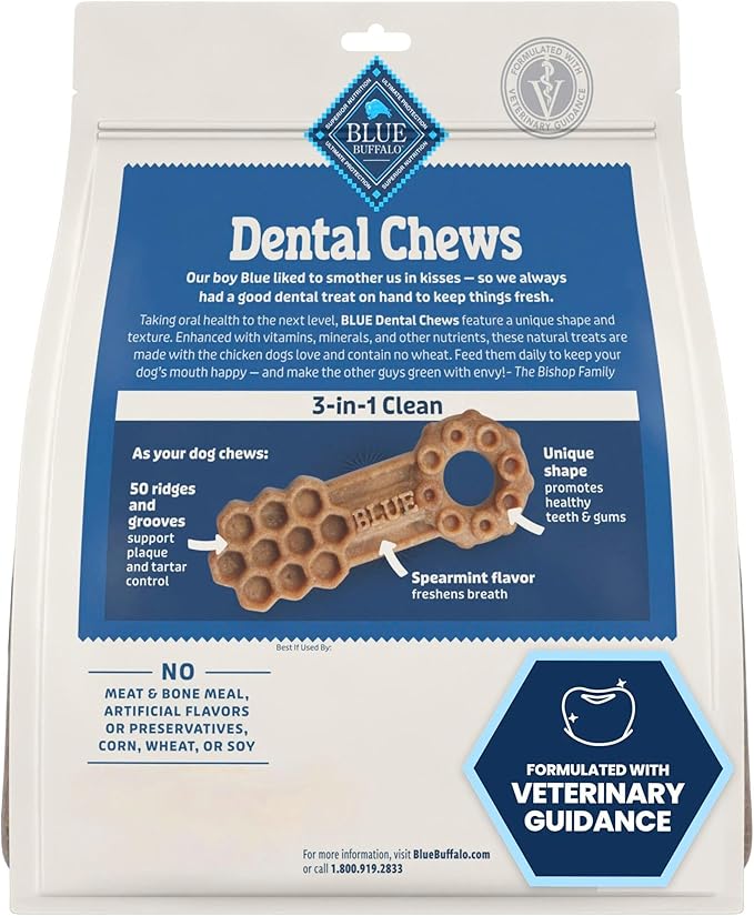 Blue Buffalo Dental Chews Medium Natural Dog Treats, Chicken & Spearmint 34.5-oz Bag (42 Count)