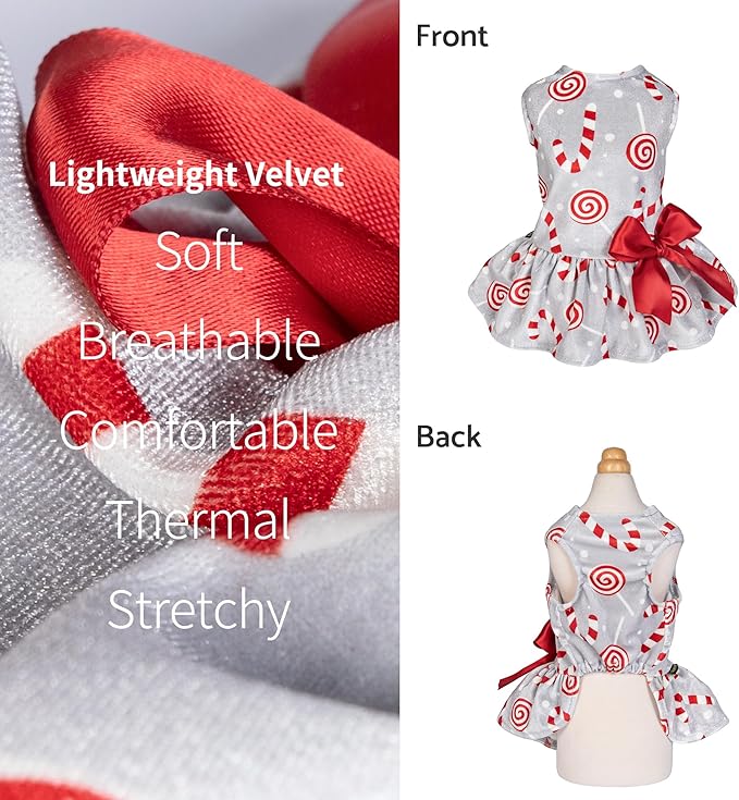 Fitwarm Christmas Candy Canes Dog Dress, Cute Dog Christmas Outfit, Doggy Clothes for Small Dogs Girl, Pet Apparel, Silver, Red, White, XS