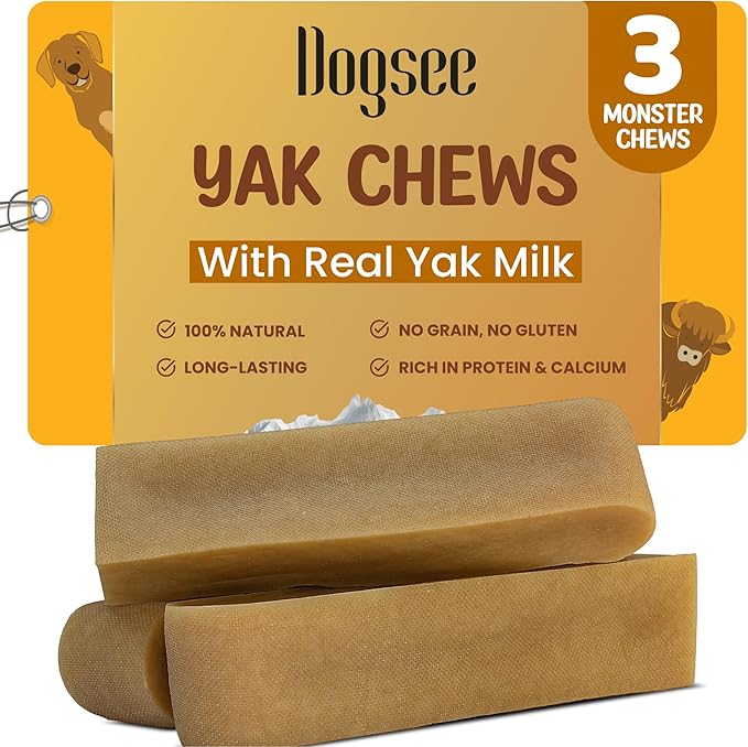 Dogsee Himalayan Yak Chews (Monster/XL- 3 Chews) | Yak Chews for Large Dogs | Dog Treats | Helps Joint Pain | Rawhide-Free | Long Lasting for Dogs Over 55 lbs
