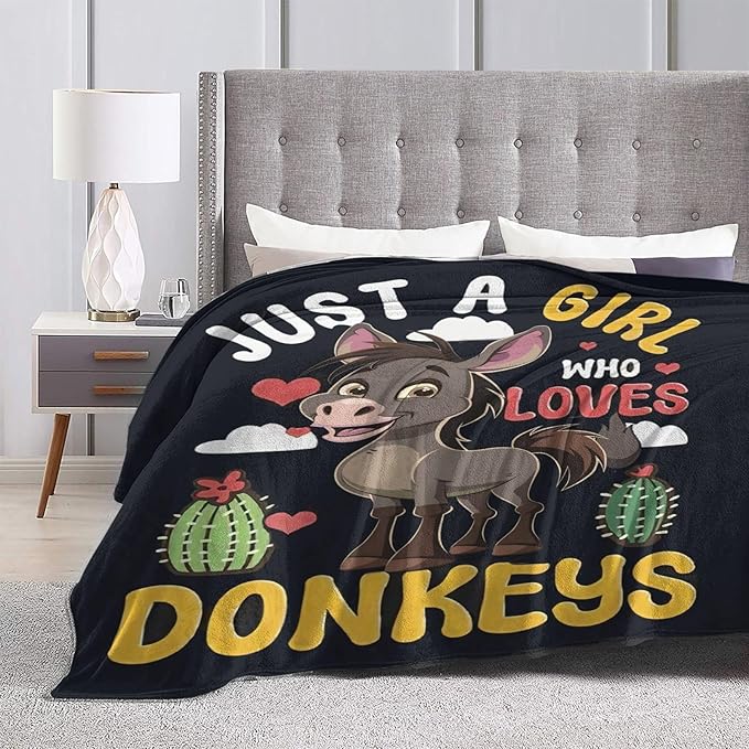 Just A Girl Who Love Donkeys Blanket Funny Donkey Decor Throw Blanket Gifts for Girls Boys Super Warm Soft Plush Lightweight Fleece Flannel Blanket Couch Bedding Blanket for Adults Kids Women 50"X40"