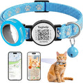 Paw Print AirTag Cat Collar - Waterproof Breakaway Reflective Collar with Bell, Secure Apple Airtag Holder & Safety Buckle | Pet Supplies, Gifts for Cat Owners (Blue)