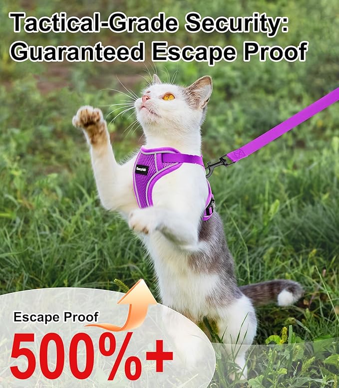 Cat Harness and Leash for Walking Escape Proof Soft Adjustable Cat Leash Breathable Comfortable Vest Easy to Wear Kitten Harness for Outdoor Travel (Purple, S (7-12lb))