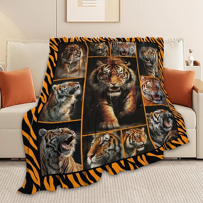 Tiger Throw Blanket Tiger Stuff Gifts for Kids Girls Boys Adults Women Men Soft Cozy Warm Plush Fluffy Fuzzy Fleece Blanket Decor 50''X60''