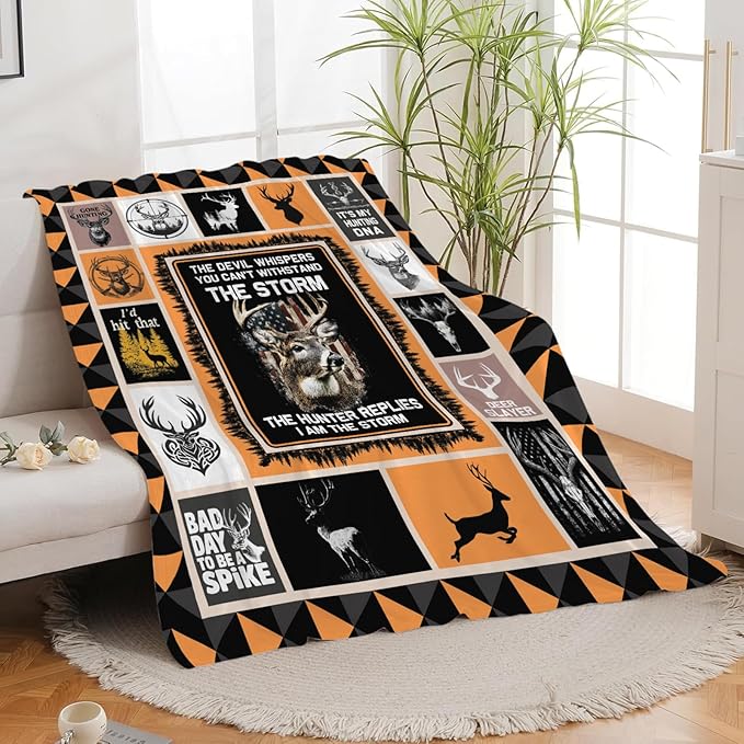 Deer Throw Blanket Hunting Deer Elk Stuff Gifts for Kids Girls Boys Adults Women Men Soft Cozy Warm Plush Fluffy Fuzzy Fleece Blanket Decor 50''X60''