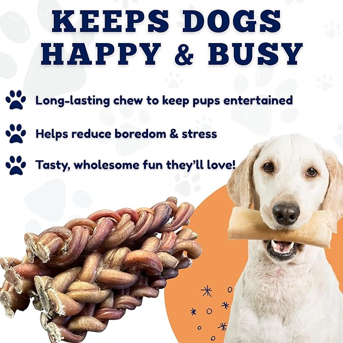 Amazing Dog Treats 6" Braided Bully Stick (5 Pcs/Pack) Bully Stick for Dogs - Made from Premium Grass Fed Beef