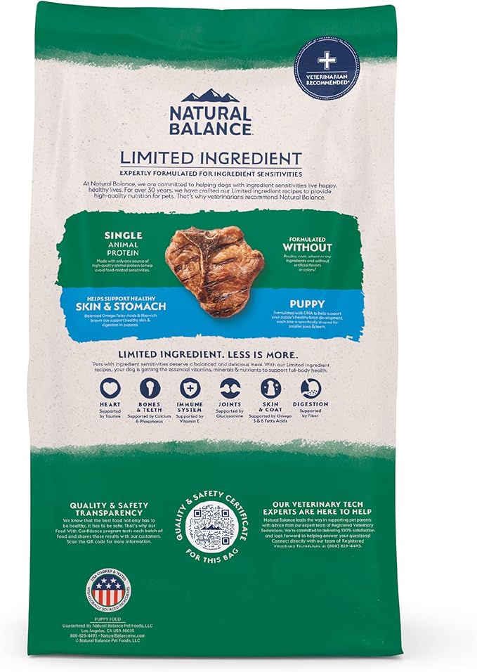 Natural Balance Limited Ingredient Puppy Dry Dog Food with Healthy Grains, Lamb & Brown Rice Recipe, 24 Pound (Pack of 1)