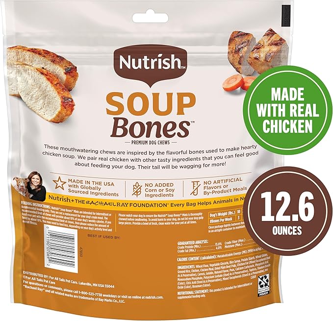Nutrish Soup Bones Minis Premium Dog Chews with Real Chicken & Veggies, 16 Chews (Rachael Ray) (Pack of 6)