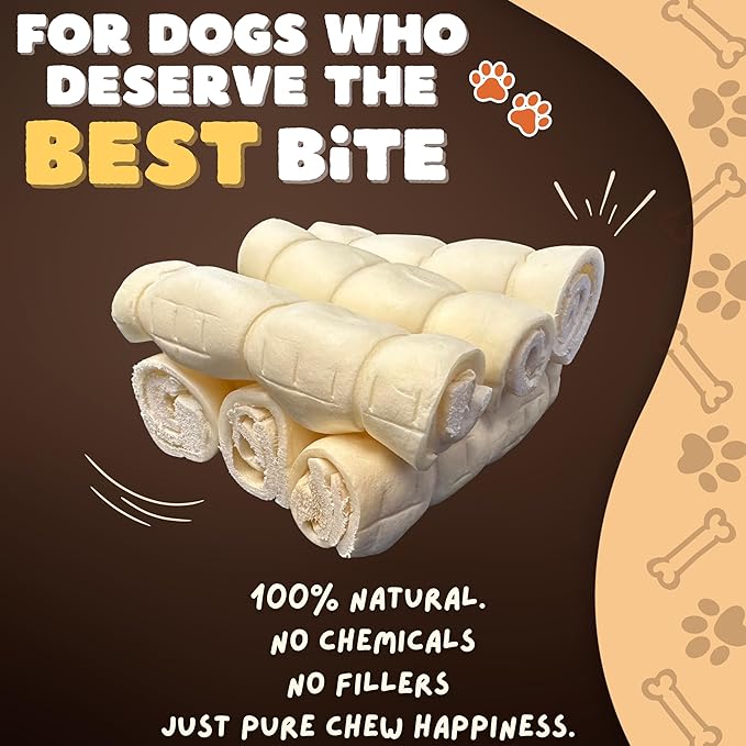 Woofley's 9-10" Buffalo Beef Cheek Roll - (5 Count)- Beef Cheek Rolls for Dogs - Long Lasting Natural Dog Chews