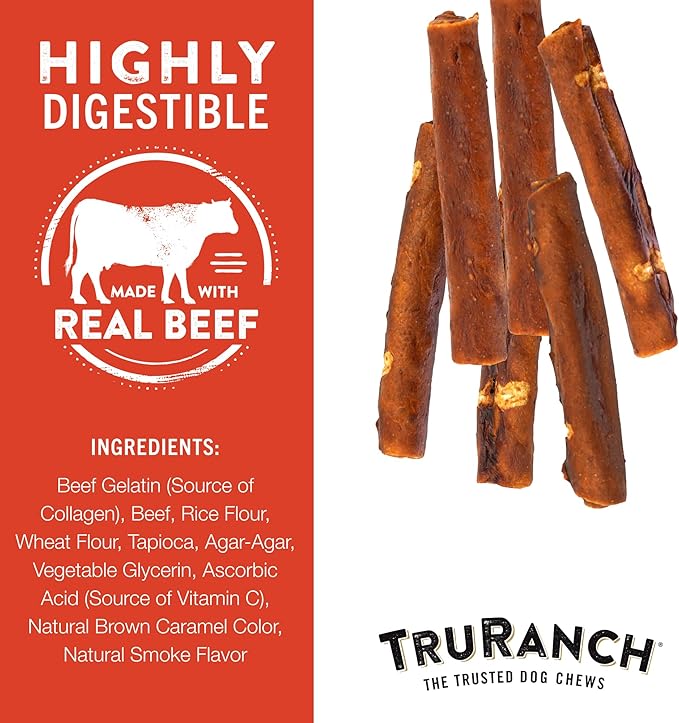 TRURANCH Collagen Rolls - 6" Collagen Rolls for Dogs - Long Lasting Healthy Joint Support - Rawhide Alternative - Skin & Coat Health - Made with Real Beef, Value Pack, 15 Bags, 60 Count