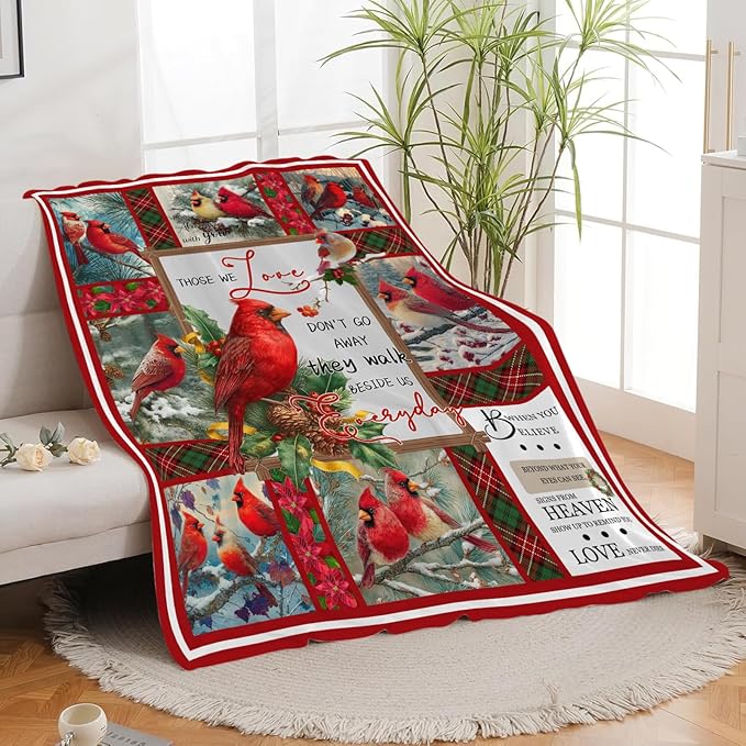 Cardinal Throw Blanket Red Bird Cardinal Stuff Gifts for Kids Girls Boys Adults Women Men Soft Cozy Warm Plush Fluffy Fuzzy Fleece Blanket Christmas Decor 50''X60''