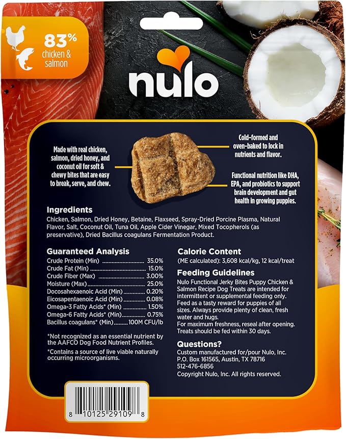 Nulo Functional Jerky Bites Puppy Health Chicken & Salmon Dog Treats 5 OZ Bag