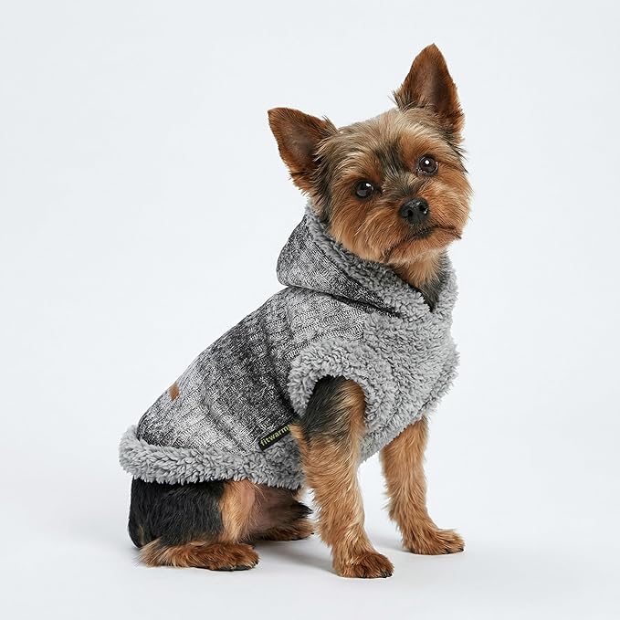Fitwarm Fuzzy Dog Sweater, Knitted Winter Dog Clothes for Small Dogs Boy Girl, Pet Cat Hooded Outfit, Heather Grey, Black, XS
