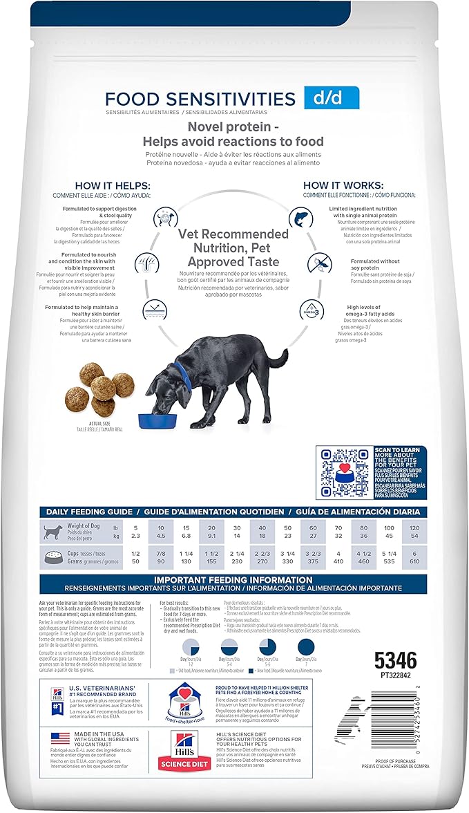 Hill's Prescription Diet d/d Food Sensitivities Dry Dog Food, Potato & Salmon, 25 lb. Bag