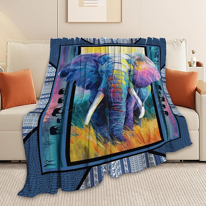 Elephant Throw Blanket Elephant Stuff Gifts for Kids Girls Boys Adults Women Men Soft Cozy Warm Plush Fluffy Fuzzy Fleece Blanket Decor 60''X80''