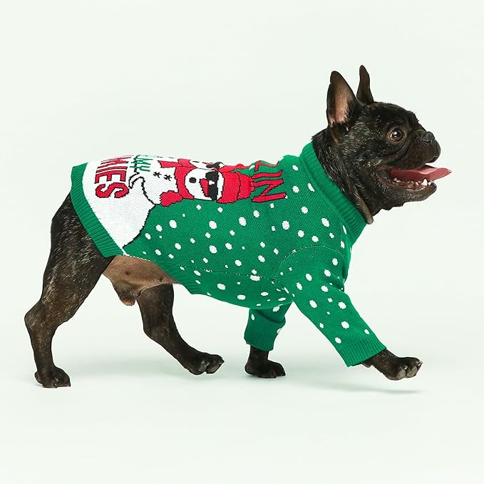 Fitwarm Chillin with My Snowmies Dog Ugly Christmas Sweater, Winter Dog Clothes for Small Dogs Girl Boy, Pet Holiday Sweatshirt, Xmas Snowman Outfit, Green, Red, White, Small