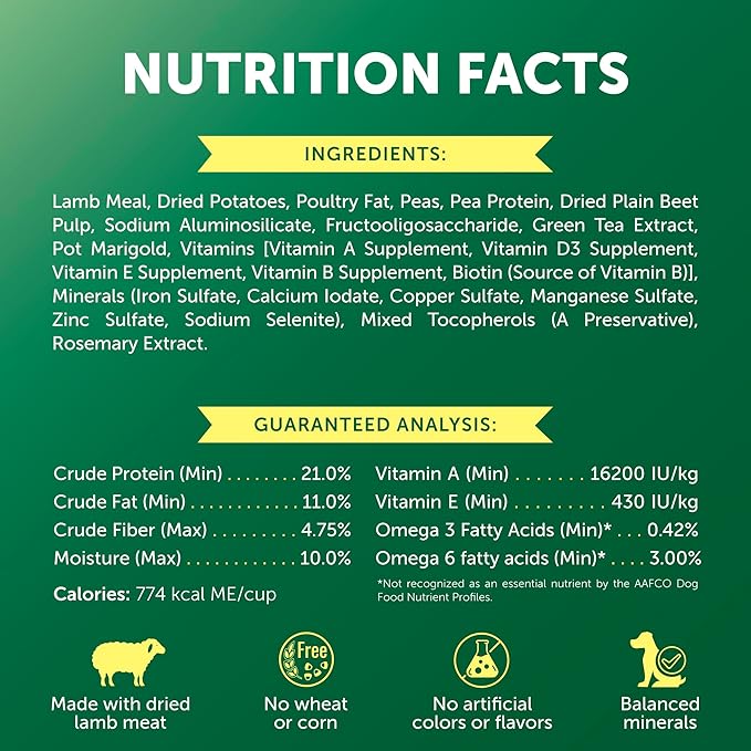 Nature's Protection Grain Free Dry Dog Food for Small Breed - High Protein, Tear Stain Diet for Adult Dogs with Light Fur, Small Bites Kibble (Superior Care - Lamb, 22 lb)