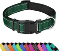 Reflective Dog Collar, Adjustable Soft Neoprene Padded Nylon Pet Collars with Buckle for Medium Dogs, Dark Green,M