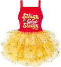 Fitwarm Sleigh Girl Sleigh Dog Tutu Dress, Fancy Christmas Clothes for Small Dogs Girl, Funny Holiday Pet Outfit, Red, Golden Yellow, XXS