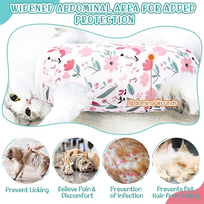 SlowTon Cat Recovery Suit - Cat Onesie for Cats After Surgery Female Male, Kitten Clothes Cats Surgical Spay Suit Abdominal Wounds, E-Collar Alternative Bodysuit Shirt Anti-Licking (White, M)
