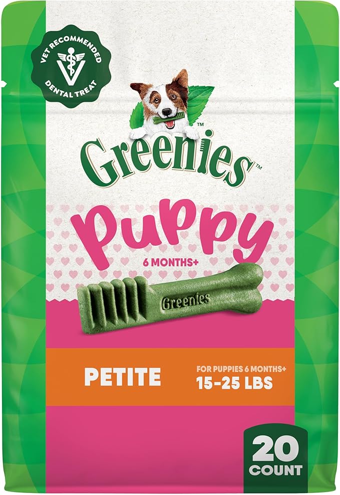 Greenies Veterinarian-Recommended Natural Dental Puppy Treats Petite Size, Dental Treats for Dogs, 12 oz. Pack, 20 Count