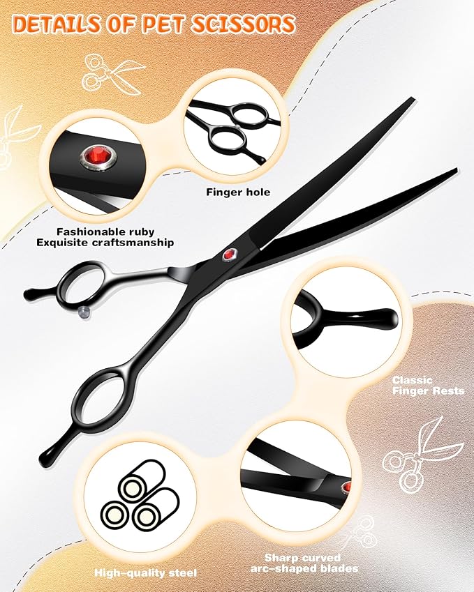 Dog Grooming Scissors, Curved Scissors for Dog Grooming, 7.9 inch, 30 Degree of Curved Blade,Light Weight, Stainless Steel Pet Shears for Trimming Face and Paws(Curved, Pitch-Black)