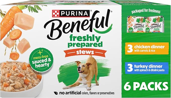 Purina Beneful Freshly Prepared Stews Wet Dog Food Variety Pack with Chicken Dinner or Turkey Dinner - 9.5 oz Carton (Pack of 6)