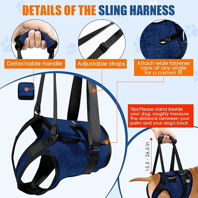 SlowTon Dog Lift Harness - Adjustable Dog Sling for Medium Large Dogs, Hind Leg Support to Help Rehabilitate, Soft Padded Dog Support Harness for Elderly, Injured, Arthritic, Disabled Dogs(BL,S)