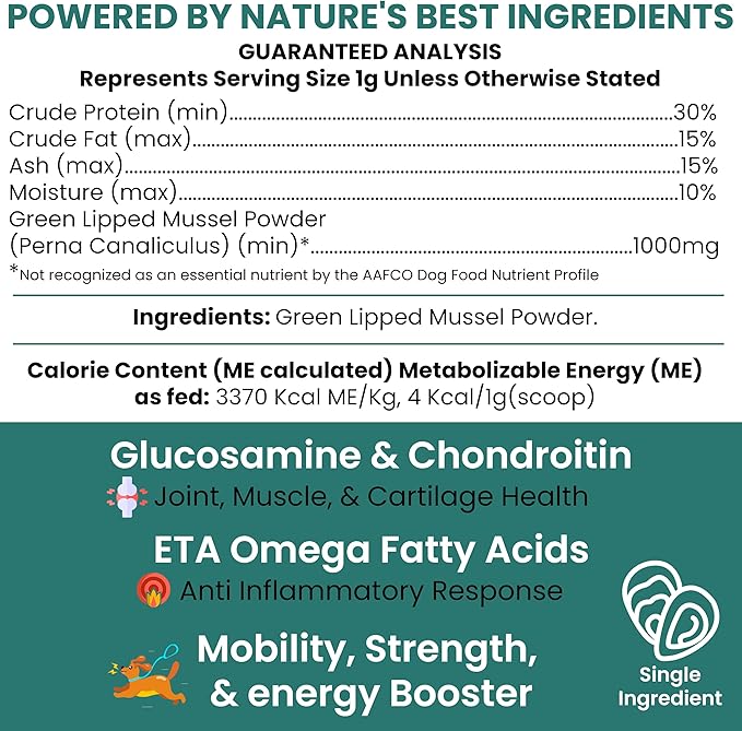 Green Lipped Mussel for Dogs - 6 oz of Green Lipped Mussel Powder for Dogs - Good for Joint and Ligament Health - Made in the USA