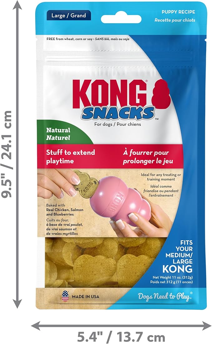 KONG Snacks Dog Treats – 2-Pack | All-Natural, Made in USA, Fits Classic Toys, No Wheat, Corn or Soy (Large, Puppy)