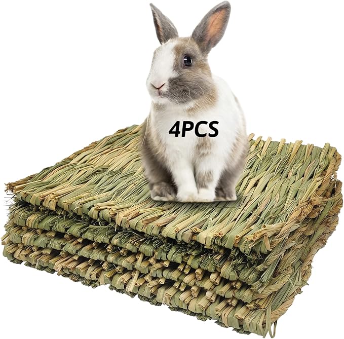 Hamiledyi Grass Mat for Rabbit Bunny Chew Toys Woven Bed Mat for Guinea Pig Chinchilla Squirrel Hamster Cat Dog and Small Animal