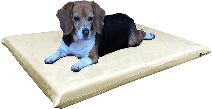 Dogbed4less Gel Memory Foam Dog Bed for Medium Large Pet with Waterproof Internal Cover, Microsuede Khaki 34X27X3 Inches