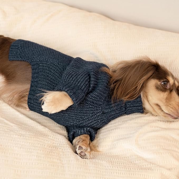 Fitwarm Turtleneck Knit Dog Sweater, Thermal Dog Winter Clothes for Small Dogs Boy Girl, Cozy Sweaters for Dogs, Doggy Pullover Jumper, Pet Outfit, Heather Navy Blue, XXL