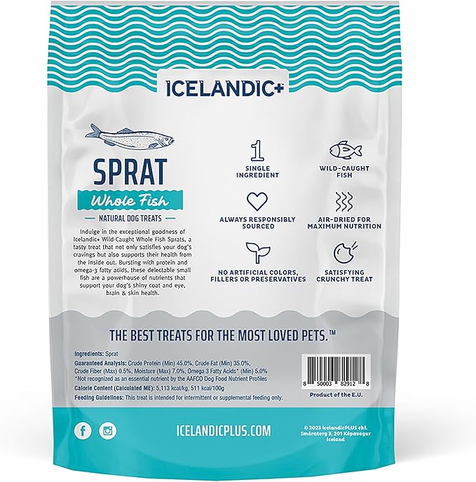 Icelandic+ Whole Fish: Sprat - 2oz Bag - Dog Treats, Wild- Caught, 2.5-3" Crunchy Air-Dried Pet Snacks, Single Ingredient, Just The Fish Nothing Else