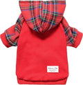 Fitwarm Tartan Plaid Dog Hoodie, Dog Clothes for Small Dogs Girl Boy, Pet Sweatshirt with Hood, Cat Winter Outfit, Red, Green, Small