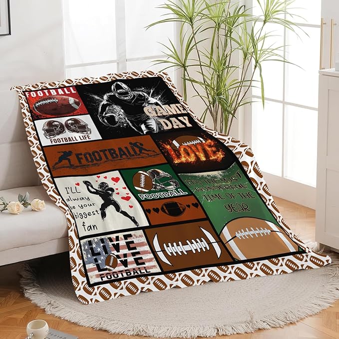Football Blanket Sports Football Throw Blanket Gifts for Player Kids Girls Boys Adults Women Man Super Soft Cozy Plush Fluffy Fuzzy Fleece Blanket Decor 50''X60''