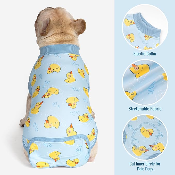 cyeollo Recovery Suit for Dogs Surgery Suit Female Spay Soft Pet Onesie Bodysuit Male Dog Neuter, Small Medium Dogs Surgical Recovery Shirt, Yellow Duck, L