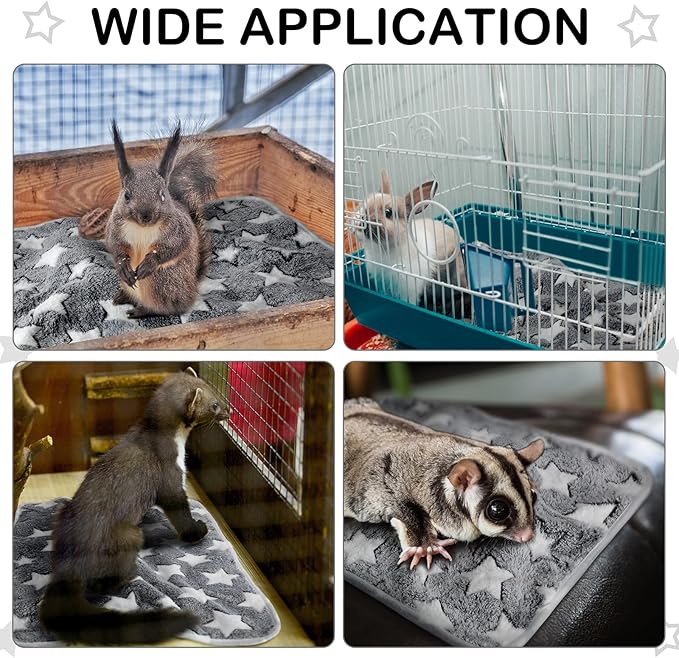 Tudomro 8 Pcs Guinea Pig Blankets Washable Small Pet Fleece Bedding Cage Liners Double Sided Pet Reusable Sleep Mat Pad Cover for Ferret Chinchilla Furniture Protection(Grey Star,12 x 12 Inch)