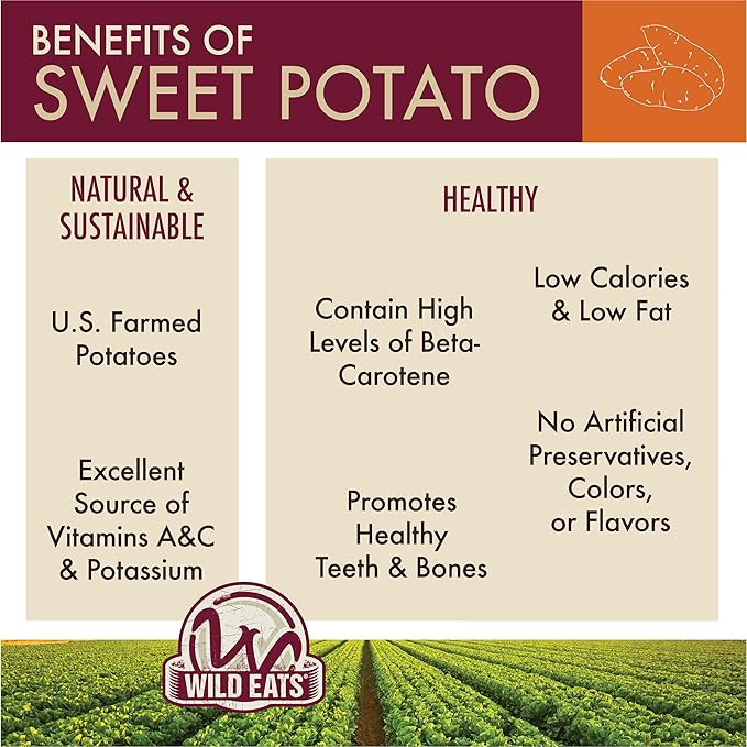 Wild Eats Sweet Potato Treats for Dogs 12 oz. (Great Low Calorie, Low Fat Alternative to Traditional Dog Biscuits, Dog Cookies, and Bones) Healthy Treats Perfect Training for Dogs
