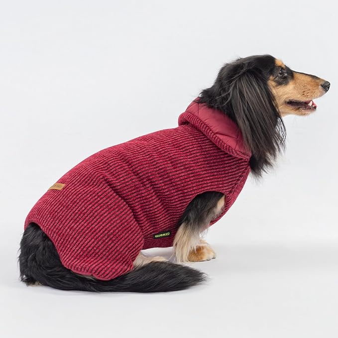 Fitwarm Reversible Quilted Dog Coat, Cozy Winter Clothes for Small Dogs Boy Girl, Windproof Thermal Pet Jacket, Red, Burgundy, Large