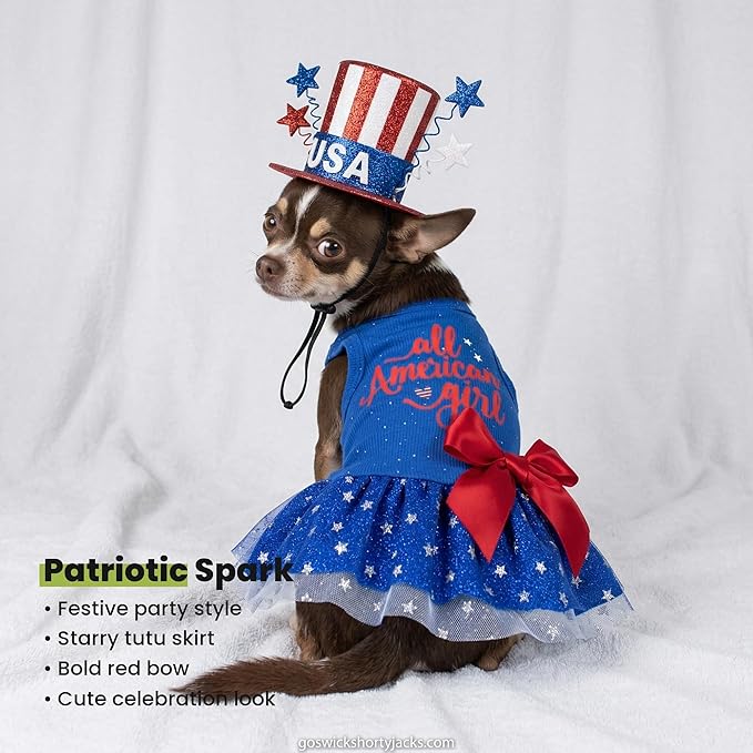 Fitwarm All American Girl Dog Dress, 4th of July Clothes for Small Dogs, Patriotic Tulle Dress, Pet Outfit, Royal Blue, Red, White, Medium