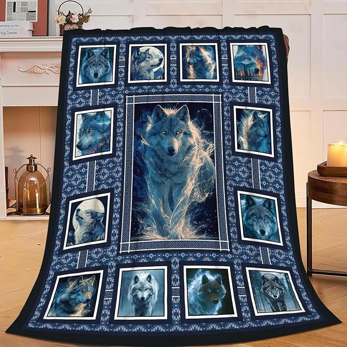 Wolf Throw Blanket Wolf Stuff Gifts for Kids Girls Boys Adults Women Men Soft Cozy Warm Plush Fluffy Fuzzy Fleece Blanket Decor 40''X50''